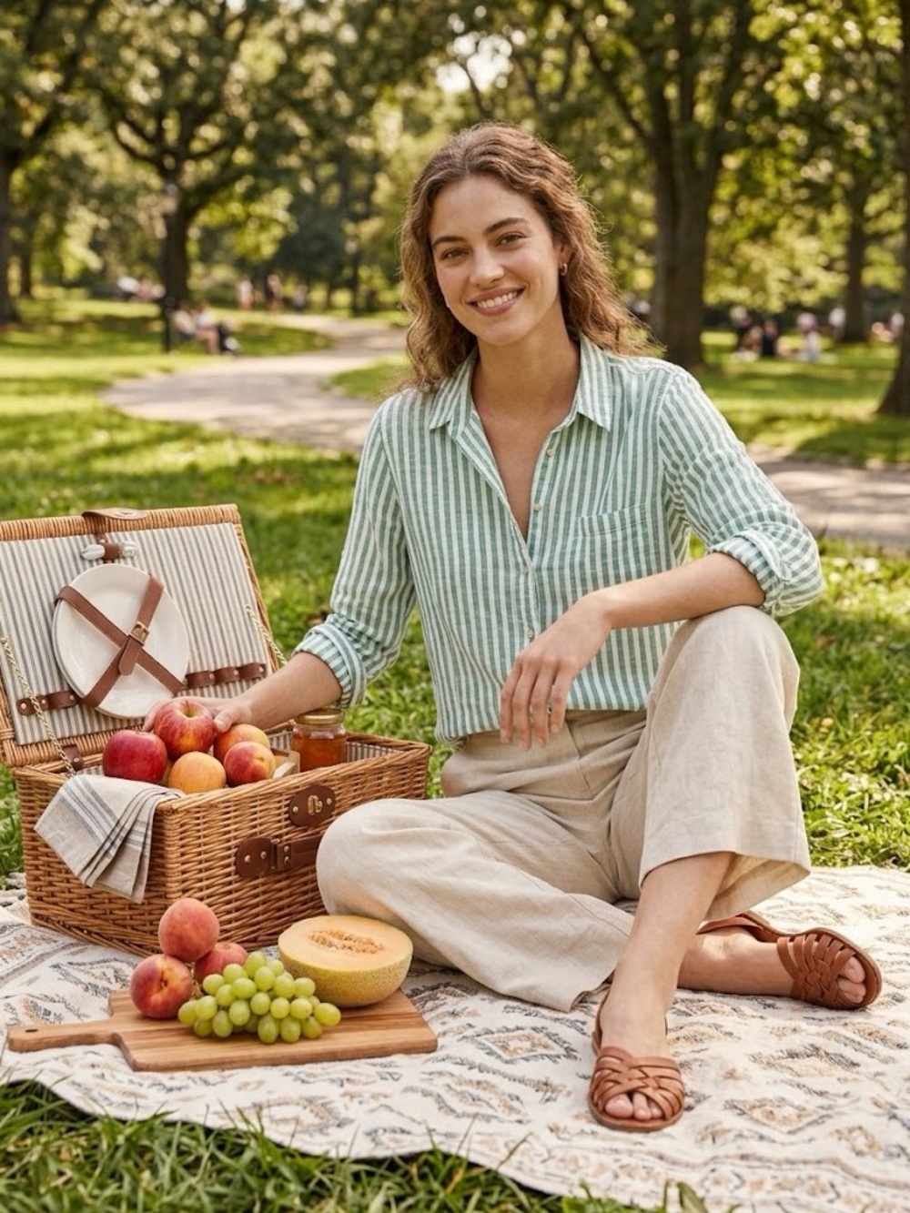 Universal Thread Green and White Striped Button-Down Shirt